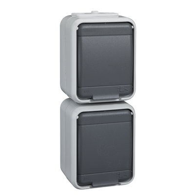 Steckdose 2-fach 16A senkrecht AquaTop Steckklemme licht/basaltgrau