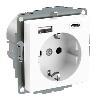 Steckdose mit USB-Ladegerät Typ A und Typ C / 3,0 A Exxact weiß