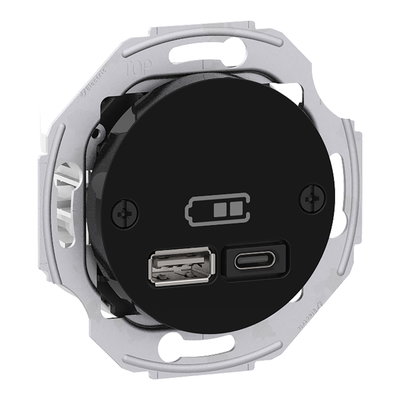 USB Ladestation mit Zentralplatte 2 Ausgänge 45W, Typ A+C, schwarz Renova