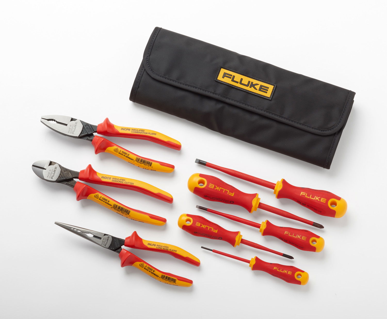 Starter-Kit mit isolierten Handwerkzeugen – 5 isolierte Schraubendreher und 3 isolierte Zangen, 1.000 V und Wickeltasche