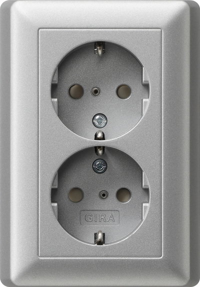2f-SCHUKO-Steckd. SP + Vollpl. System 55 F Alu