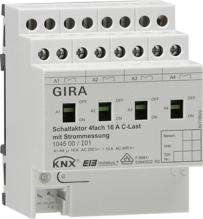 Schaltaktor 4f 16 A Hand + Strom C-Last KNX REG