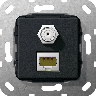 MJ RJ45 Cat.6A 10 Gbit SAT-F-Buchse Kpl. Einsatz Schwarz m