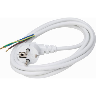 Schutzkontakt-Zuleitung, abgewinkelter Schutzkontakt-Stecker, 2m, Farbe: weiß