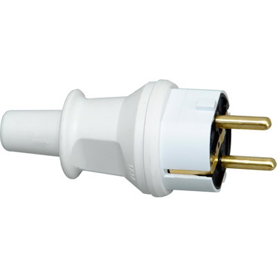 Schutzkontakt-Stecker, Einsatz: Polyamid/Kappe: PVC, bruchfest, 2 Schutzkontaktsysteme und Knickschutz, Farbe: arktisweiß