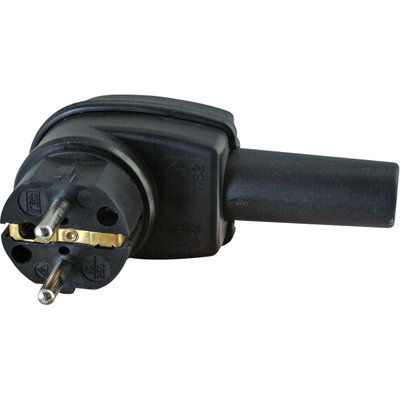 Schutzkontakt-Vollgummi-Winkelstecker, schwere Ausführung, für Kabel 3x2,5mm², Farbe: schwarz