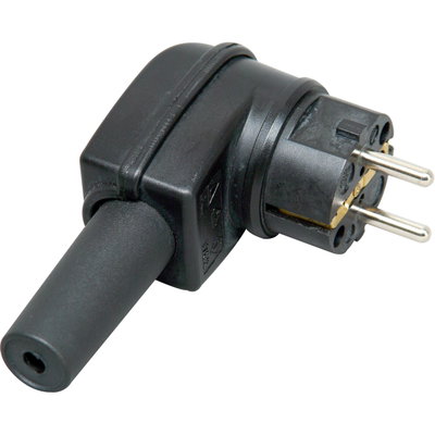 Schutzkontakt-Vollgummi-Winkelstecker, bruchfest, schlagfest, Knickschutz, 2 Schutzkontaktsysteme, für Kabel 3x2,5mm², Farbe: schwarz