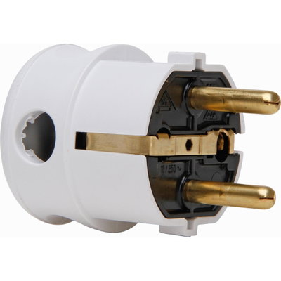 Kunststoff-Schutzkontakt-Winkelstecker, 2 Schutzkontaktsysteme, für Kabel bis 3x1,5mm², Farbe: arktisweiß