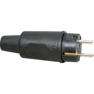Schutzkontakt-Vollgummistecker, schwere Ausführung, bruchfest, schlagfest, mit Knickschutz, für Kabelquerschnitt bis 3x2,5mm², Farbe: schwarz
