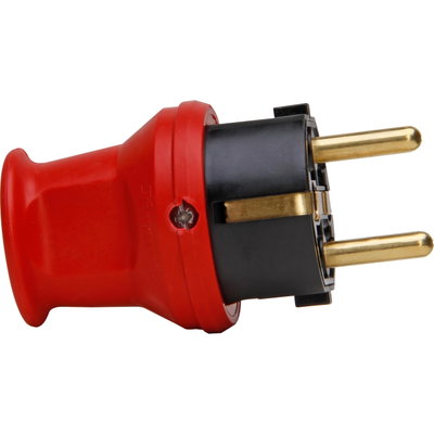 Schutzkontakt-Stecker, Einsatz: Polyamid/Kappe: PVC, bruchfest, 16A, 250V, Farbe: rot
