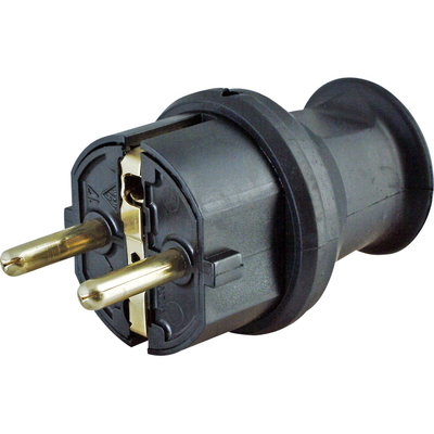 Schutzkontakt-Stecker, Einsatz: Polyamid/Kappe: PVC, bruchfest, 2 Schutzkontaktsysteme und Knickschutz, für Kabel bis 3x1,5mm², Farbe: schwarz