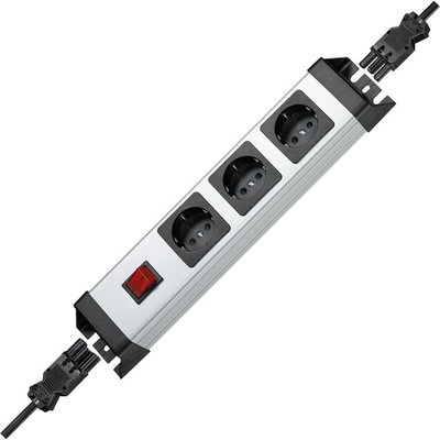 POWERversal 3-fach, mit Schnellstecksystem Ein-/Ausgang, kaskadierbar, beleuchteter Schalter, Farbe: silber-schwarz