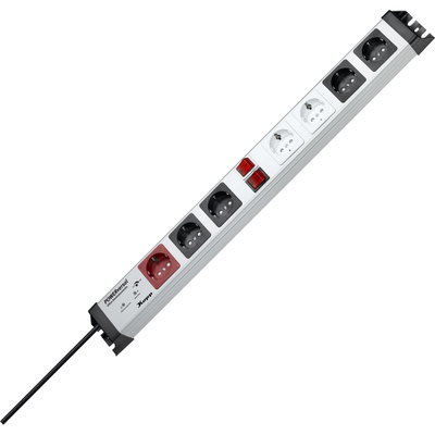 POWERversal 7-fach Steckdosenleiste, Master/Slave und Dauerstromsteckdosen mit Schaltern, Überspannungsfilter, 1,4m Zuleitung, Farbe: silber-schwarz
