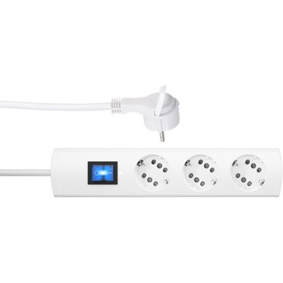 DUOversal PLUS 3=6, extraflacher Winkelstecker, Schalter, Berührungsschutz, 35° gedrehte Töpfe, 1,4m Zuleitung, anschraubbar, Farbe: weiß