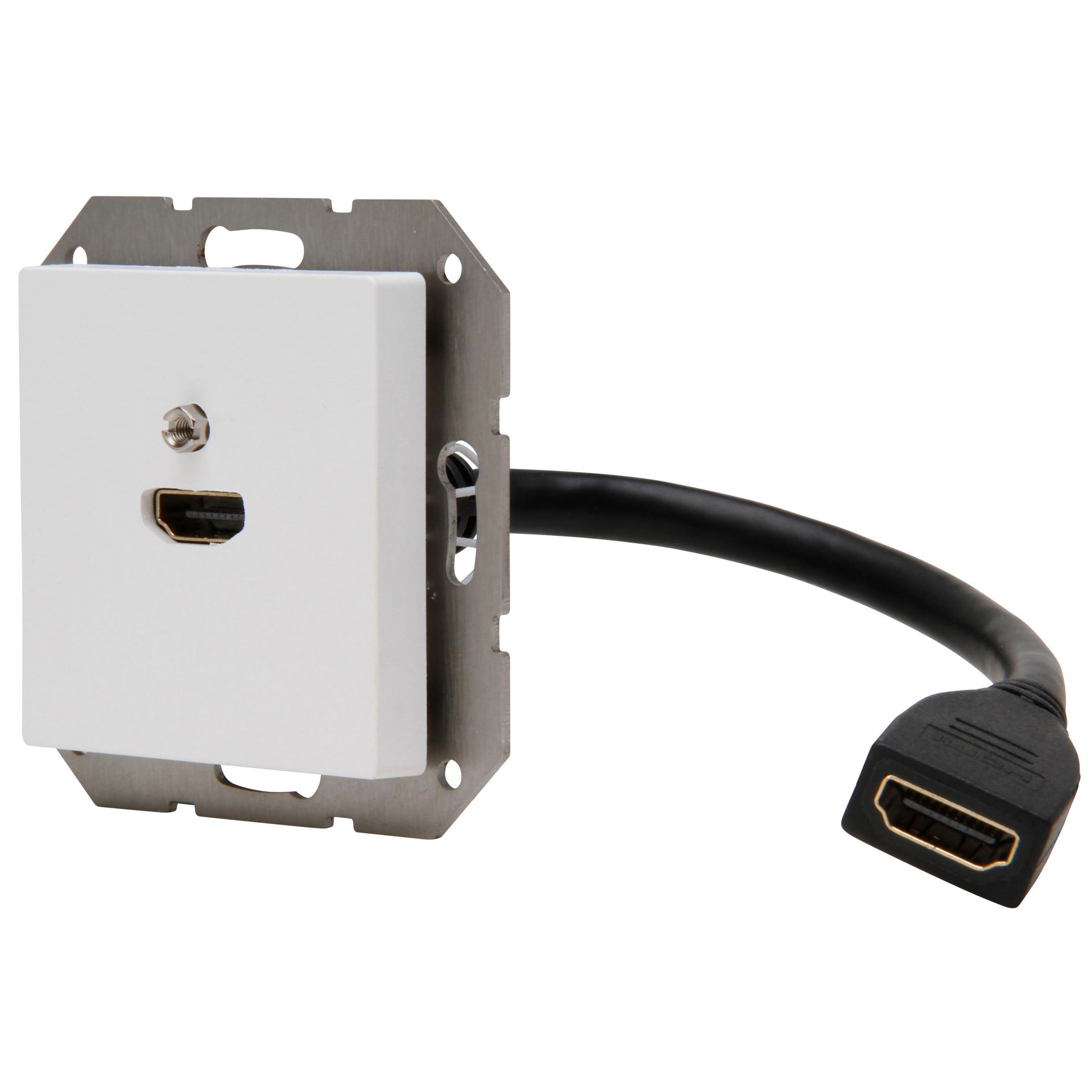 HDMI-Anschlussdose mit Kabelpeitsche 0,2m, Farbe: arktisweiß – Bild 4 von 7