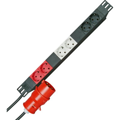 PROFIversal PA 6-fach, Steckdosenleiste mit drei getrennten Stromkreisen, 19", 2m Zuleitung mit CEE Stecker, Farbe: schwarz