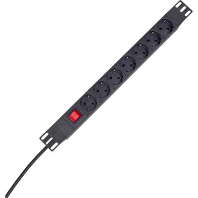 PROFIversal PA 7-fach, Steckdosenleiste in Schutzkontakt-Ausführung, mit beleuchtetem Schalter, 19", 2m Zuleitung, Farbe: schwarz