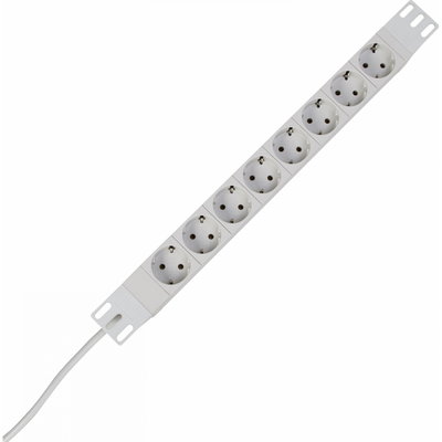 PROFIversal 8-fach, Steckdosenleiste in Schutzkontakt-Ausführung, 19", 2m Zuleitung, Farbe: aluminium