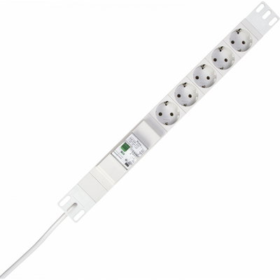 PROFIversal 5-fach, Steckdosenleiste in Schutzkontakt-Ausführung, Fehlerstrom-/Leitungsschutzschalter, 19", 2m Zuleitung, Farbe: aluminium