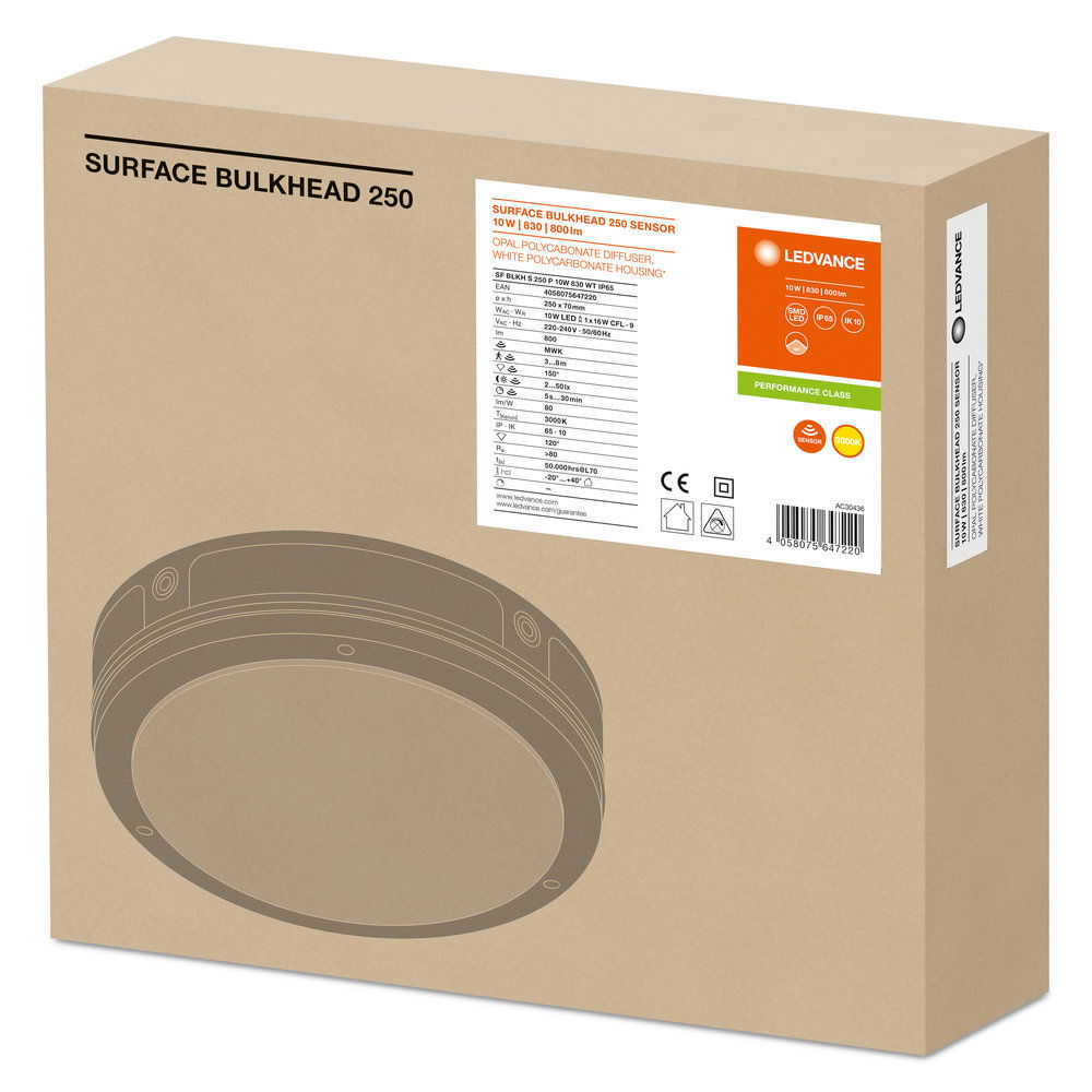 SURFACE BULKHEAD 250 SENSOR 10W 830 WT IP65 – Bild 6 von 7