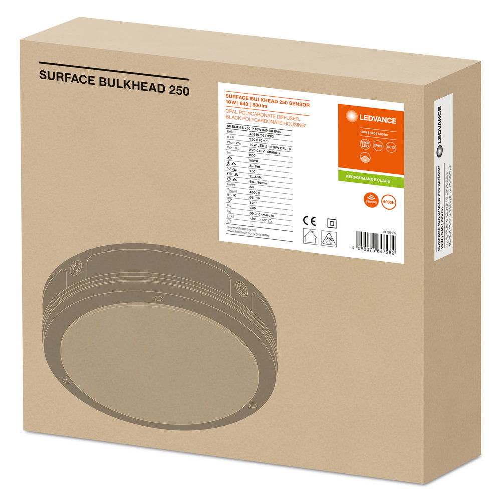 SURFACE BULKHEAD 250 SENSOR 10W 840 BK IP65 – Bild 6 von 7