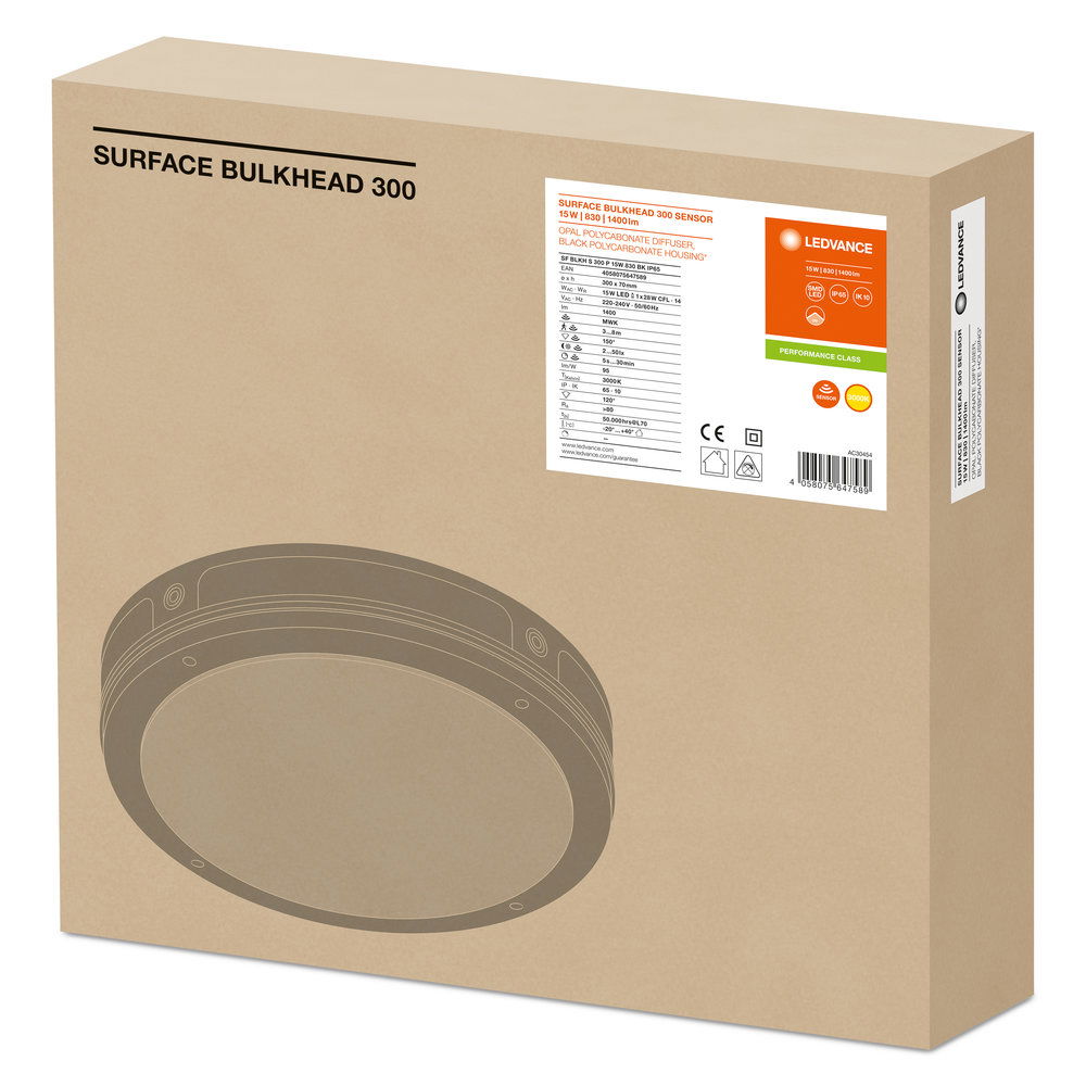 SURFACE BULKHEAD 300 SENSOR 15W 830 BK IP65 – Bild 6 von 7