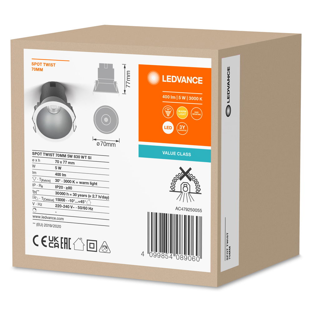 LED SPOT RECESS TWIST PRO 70mm 5W 3000K White Silver – Bild 5 von 5