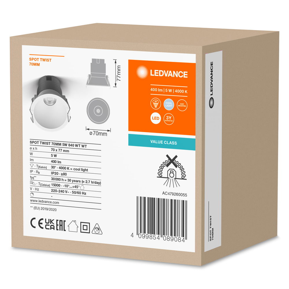 LED SPOT RECESS TWIST PRO 70mm 5W 4000K White White – Bild 5 von 5