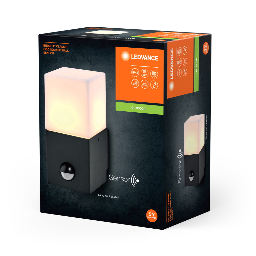 Endura Classic Figo Square Wall Sensor E27 Dark Gray – Bild 3 von 3