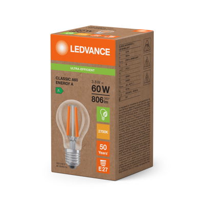 LED CLASSIC A ENERGY EFFICIENCY A S 3.8W 827 Clear E27