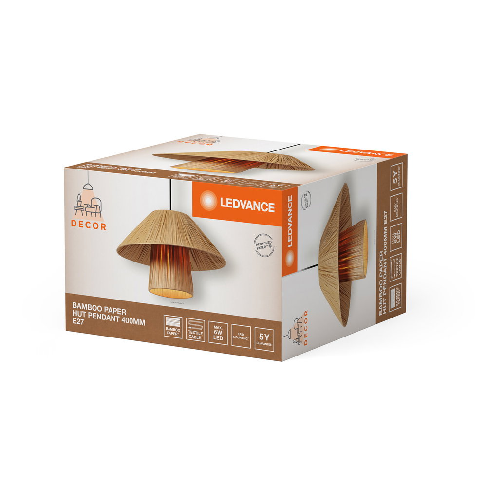 Dekorative Leuchten aus nachhaltigem Bambuspapier mit E27 Fassung oder integriertem LED – Bild 5 von 5