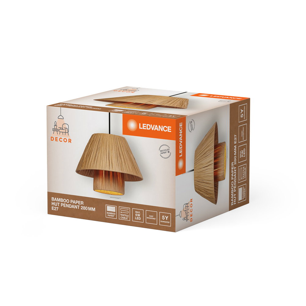 Dekorative Leuchten aus nachhaltigem Bambuspapier mit E27 Fassung oder integriertem LED – Bild 5 von 5