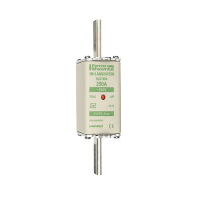 Sicherungseinsatz DIN NH Standard aM Größe NH1 690VAC 250A spannungsführende Grifflaschen (sfü) Doppelkennmelder Körperbreite 40 mm
