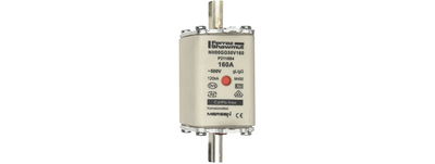 Sicherungseinsatz DIN NH Standard gG Größe NH00 500VAC 250VDC 160A spannungsführende Grifflaschen (sfü) Doppelkennmelder Körperbreite 30 mm