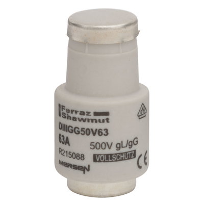 DIN D Sicherungseinsatz gG Größe DIII 500VAC 500VDC 63A Farbcode Kupfer