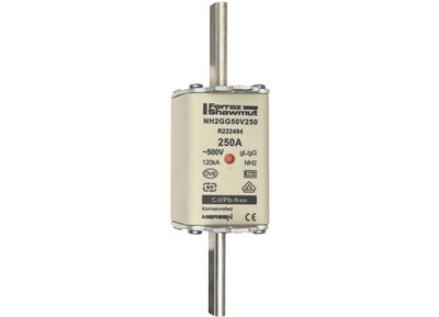 Sicherungseinsatz DIN NH Standard gG Größe NH2 500VAC 250VDC 250A spannungsführende Grifflaschen (sfü) Doppelkennmelder Körperbreite 40 mm