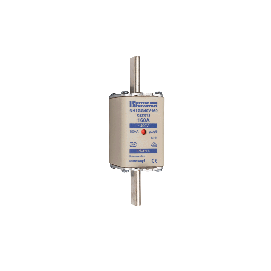 Sicherungseinsatz DIN NH Standard gG Größe NH1 400VAC 160A spannungsführende Grifflaschen (sfü) Doppelkennmelder Körperbreite 40 mm – Bild 2 von 3