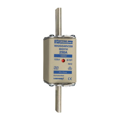 Sicherungseinsatz DIN NH Standard gG Größe NH2 400VAC 250A spannungsführende Grifflaschen (sfü) Doppelkennmelder Körperbreite 40 mm