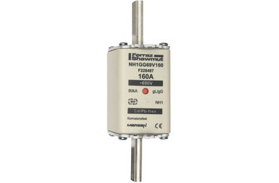 Sicherungseinsatz DIN NH Standard gG Größe NH1 690VAC 400VDC 160A spannungsführende Grifflaschen (sfü) Doppelkennmelder Körperbreite 40 mm