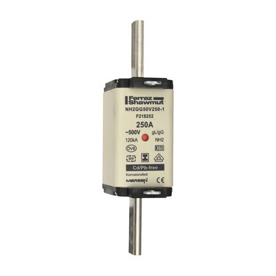 Sicherungseinsatz DIN NH Standard gG Größe NH2 500VAC 250VDC 250A spannungsfreie Grifflaschen (SGL) Doppelkennmelder Körperbreite 40 mm