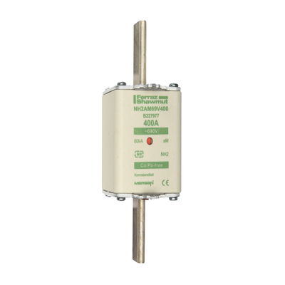 Sicherungseinsatz DIN NH Standard aM Größe NH2 690VAC 400A spannungsführende Grifflaschen (sfü) Doppelkennmelder Körperbreite 52 mm