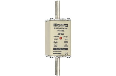 Sicherungseinsatz DIN NH Standard gG Größe NH1 500VAC 250VDC 200A spannungsführende Grifflaschen (sfü) Doppelkennmelder Körperbreite 40 mm