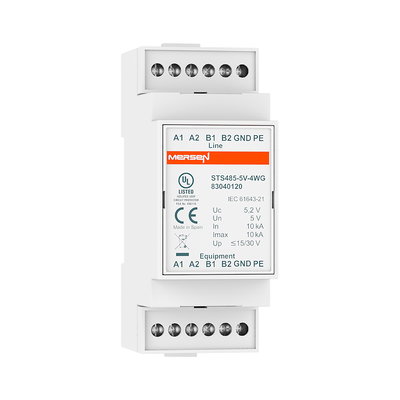 Signal protector for control and measurement lines RS485, 2 pairs of wires + GND, Un=5V, In=10kA.
