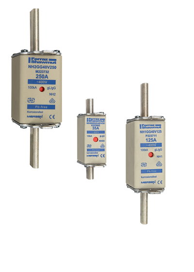 Sicherungseinsatz DIN NH Standard gG Größe NH00 400VAC 125A spannungsführende Grifflaschen (sfü) Doppelkennmelder Körperbreite 30 mm