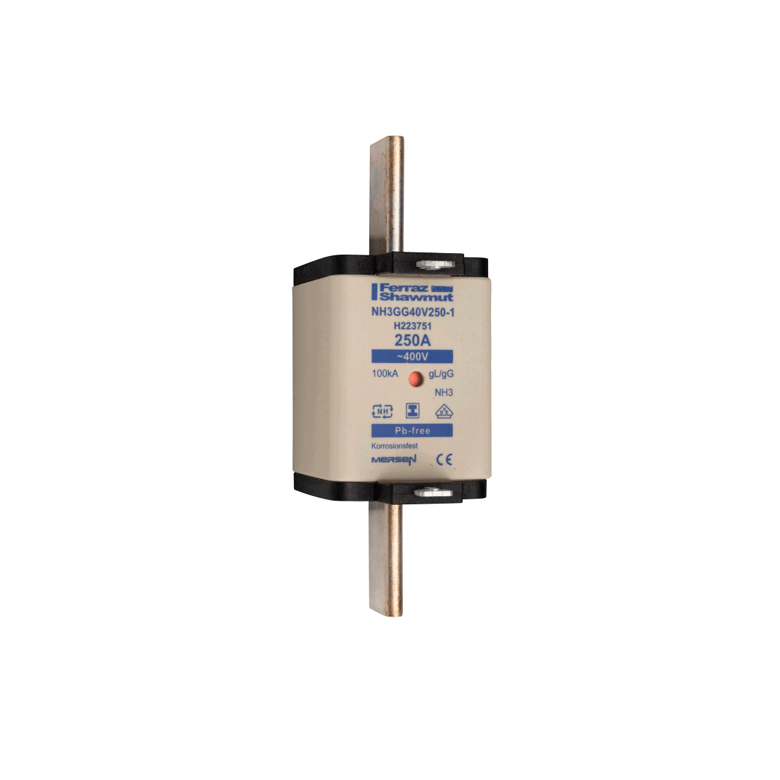 Sicherungseinsatz DIN NH Standard gG Größe NH3 400VAC 250A spannungsfreie Grifflaschen (SGL) Doppelkennmelder Körperbreite 52 mm – Bild 2 von 3