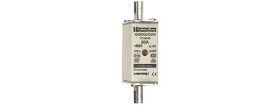 Sicherungseinsatz DIN NH Standard gG Größe NH000 500VAC 250VDC 80A spannungsführende Grifflaschen (sfü) Doppelkennmelder Körperbreite 21mm