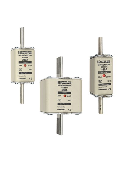 Sicherungseinsatz DIN NH Standard gG Größe NH2 690VAC 250VDC 315A spannungsführende Grifflaschen (sfü) Doppelkennmelder Körperbreite 52 mm