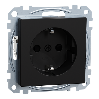 SCHUKO-Steckdose, erhöhter Berührungsschutz, Steckklemmen,schwarz matt, System M