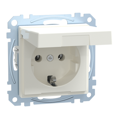SCHUKO-Steckdose mit Klappdeckel, Steckklemmen, polarweiß, System M