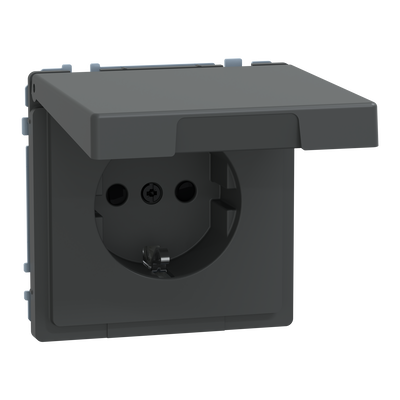 SCHUKO-Steckdose mit Klappdeckel, IP44, Berührungsschutz, Steckklemmen Anthrazit, System Design